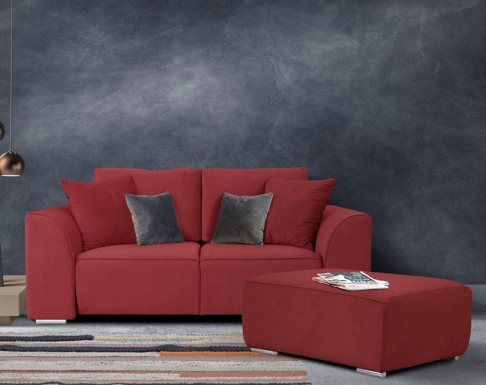 2er sofa Samt 2-sitzer Rot 195 cm+ Hocker + kissen modern Neu in Hamburg