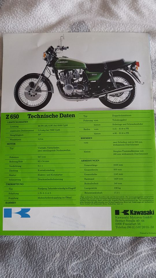 Kawasaki Z 650 Orginal Prospekt in Helmstedt