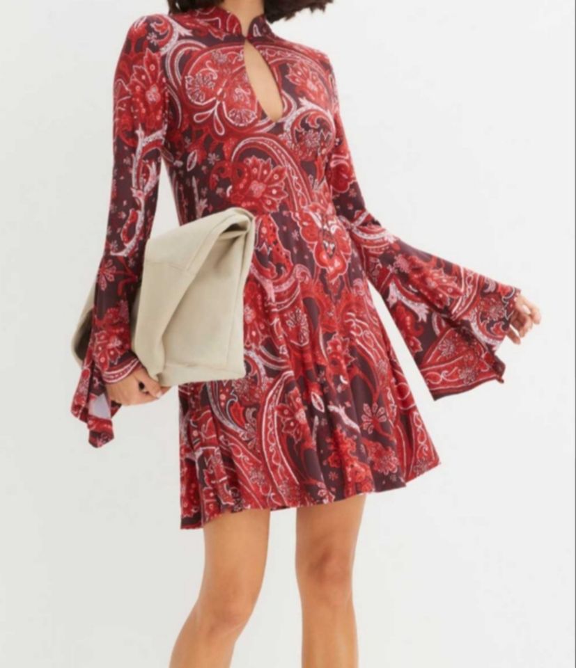 ☆NEU☆ Kurzes Kleid Mini-Kleid langarm rot Paisley-Muster XL 48 in Hemmingen