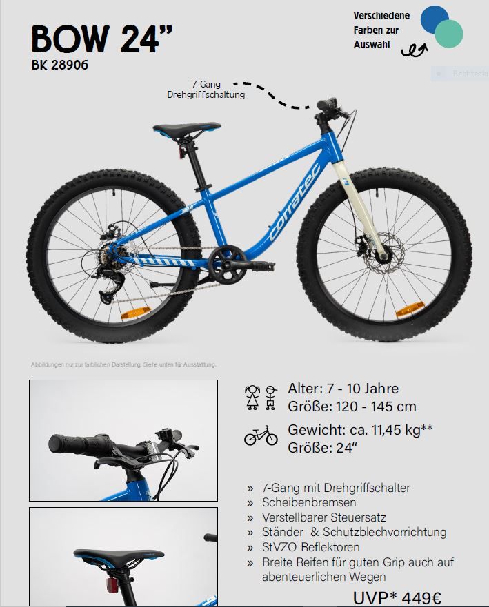 24" Corratec BOW leichtes Kinderrad MTB, blau, 7-Gang Disc %SALE% in Berlin