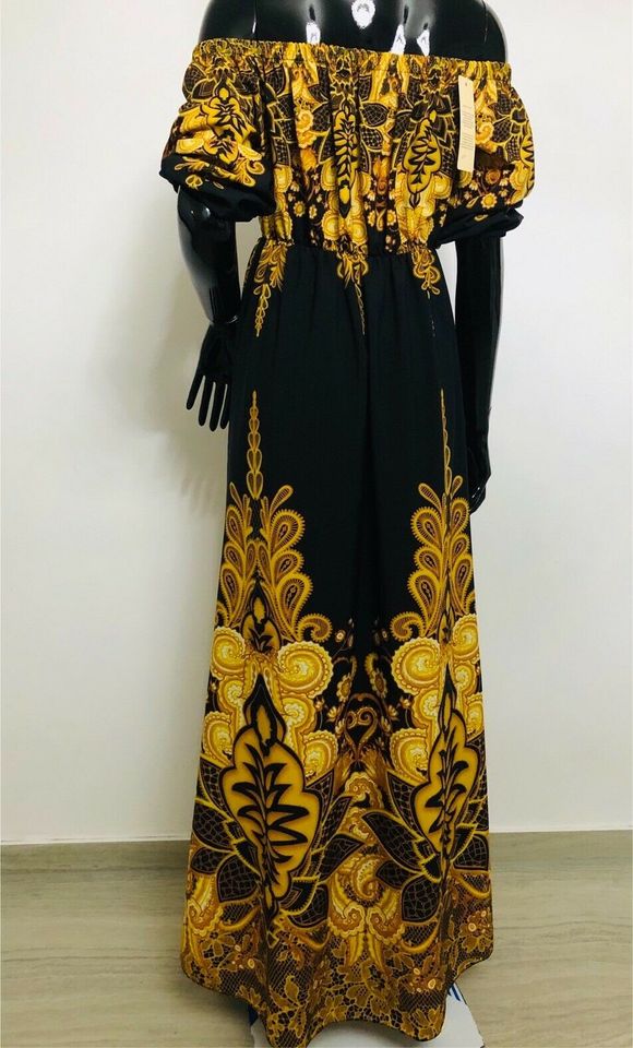 Gold Muster Designer Maxi Kleid schwarz A Schnitt Damen Kleider in Mainz