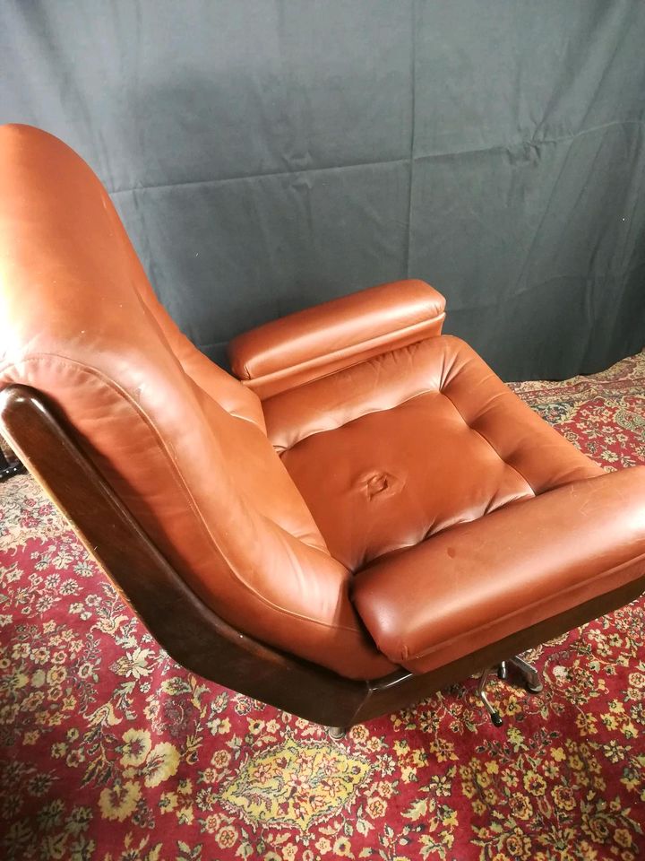 70er Vintage Ledersessel Loungesessel in Leichlingen