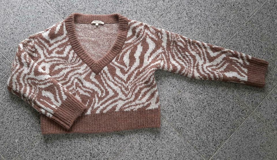 REVIEW Pullover braun  creme Zebra Wollpullover Gr. XS in Hochheim am Main