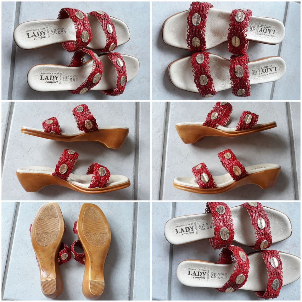 Sandalen Pantoletten Sommerschuhe rot/gold G 38 NEU ungetragen in Störnstein