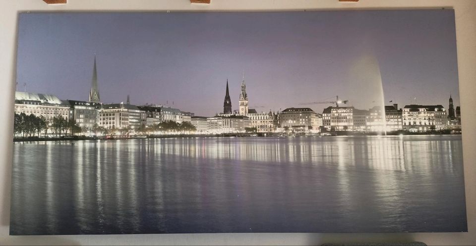 300x125cm Hamburg Bild Binnenalster Leinwand Skyline in Hamburg