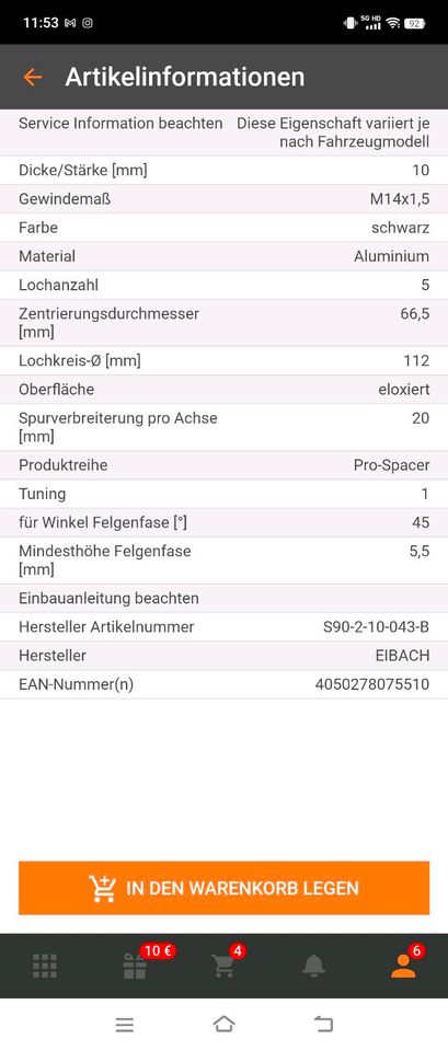Eibach Pro-Spacer 112/5-66 S90-2-10-043 Spurplatten 20mm Achse in Bühl
