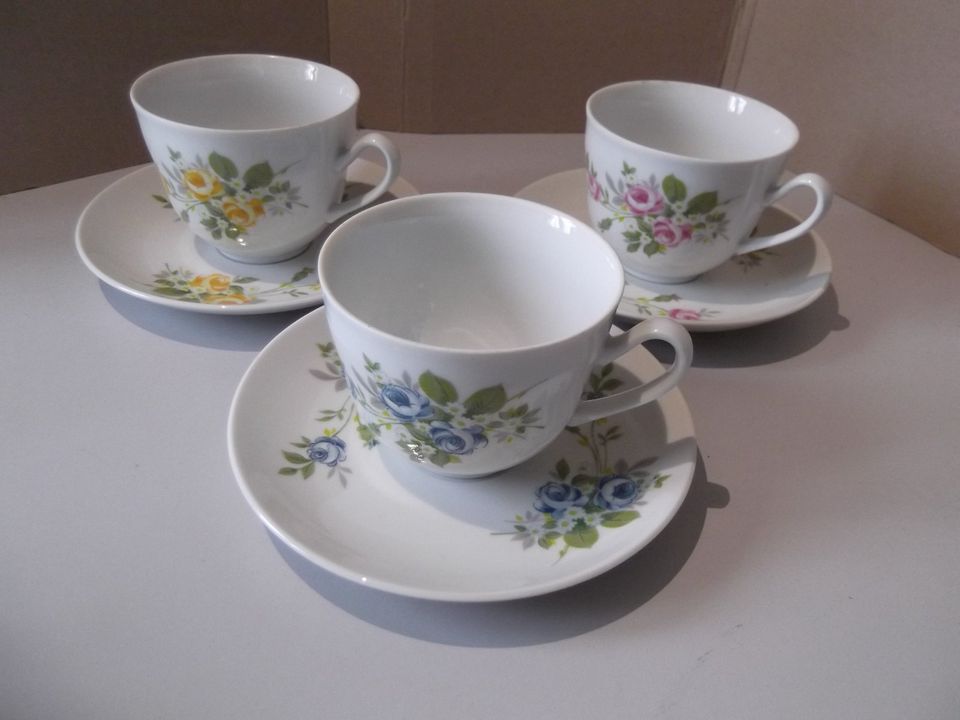 3 er Set Tasse mit Untertasse Sammeltasse Blümchen Porzellan in Mertingen