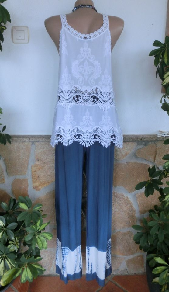 Ibiza Schlupfhose Hippie Boho Viskose Batik Stickerei Blau 40-44 in Kirchheim unter Teck