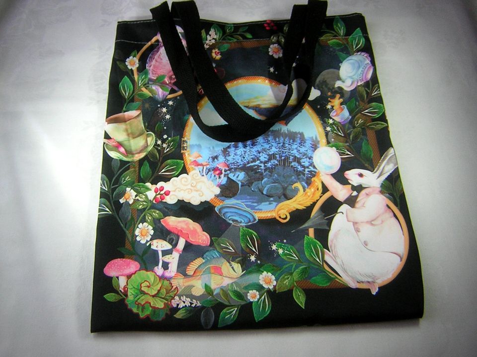 Tasche mit Henkeln Alice Hase Fliegenpilze Teetasse Beutel 30 cm in Werbellin