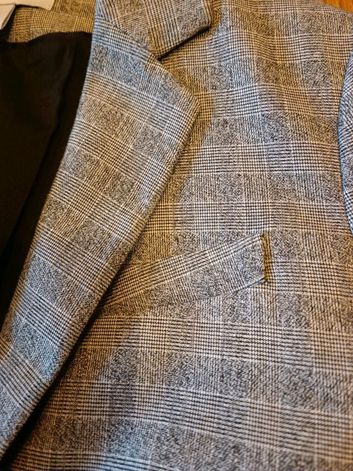 Glencheck Anzug Jacket Blazer tailliert Viskose grau in Königswinter