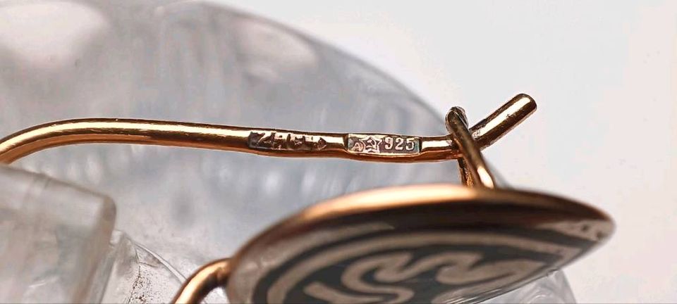 Antike russische 925 Silber Ohrringe 583 Gold vergoldet Tula in Reinstorf
