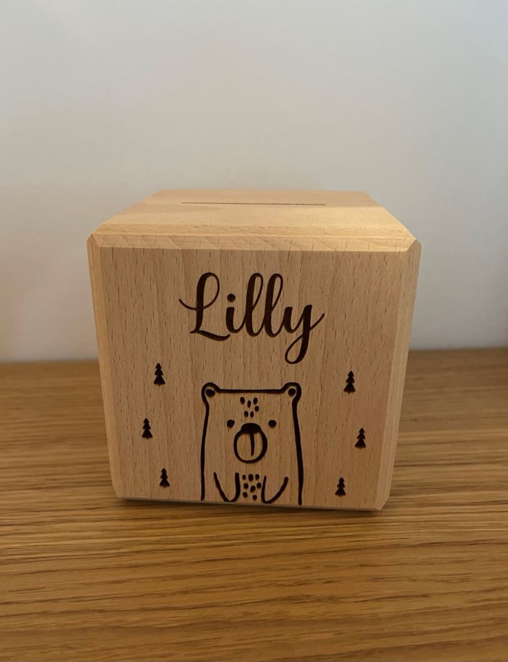 Personalisierte Spardose Holz Kind Taufe Geschenk Geld Geburtstag in Rellingen