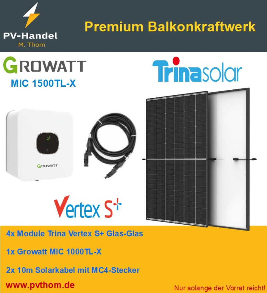 PREMIUM BALKONKRAFTWERK 1500W GROWATT MINI PV ANLAGE SOLARANLAGE KLEINKRAFTWERK PHOTOVOLTAIK TRINA VERTEX S+ 440W 430W bifazial in Dahlewitz