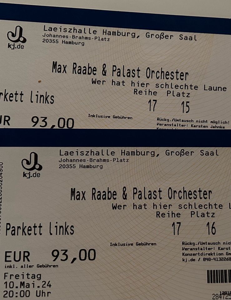 2 Karten PARKETT für Max Raabe, 10.05.2024 in Hamburg in Hamburg