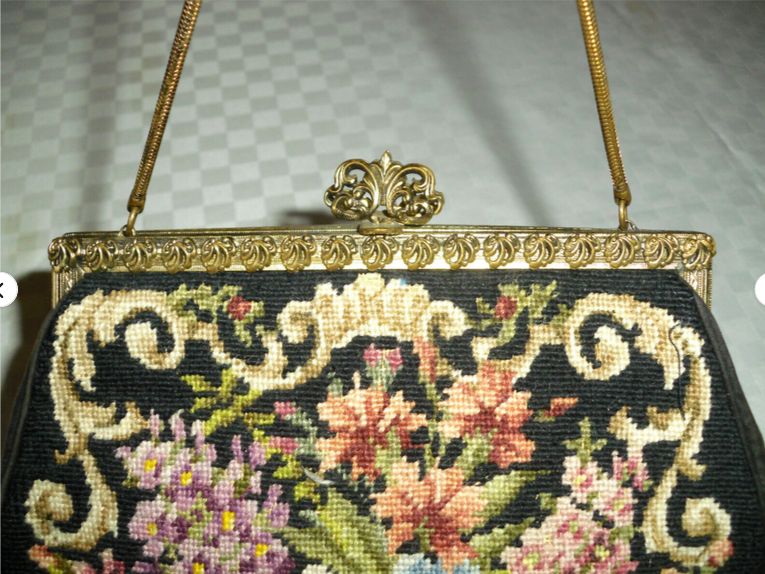 Gobelin Petit Point Abendtasche Vintage Tasche Spiegel Messing in Dissen am Teutoburger Wald