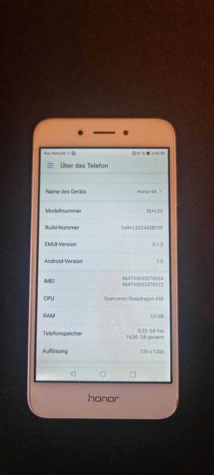 Huawei Honor 6A - Rahmen Silber, Display Weiß - 16 GB Speicher in Nersingen