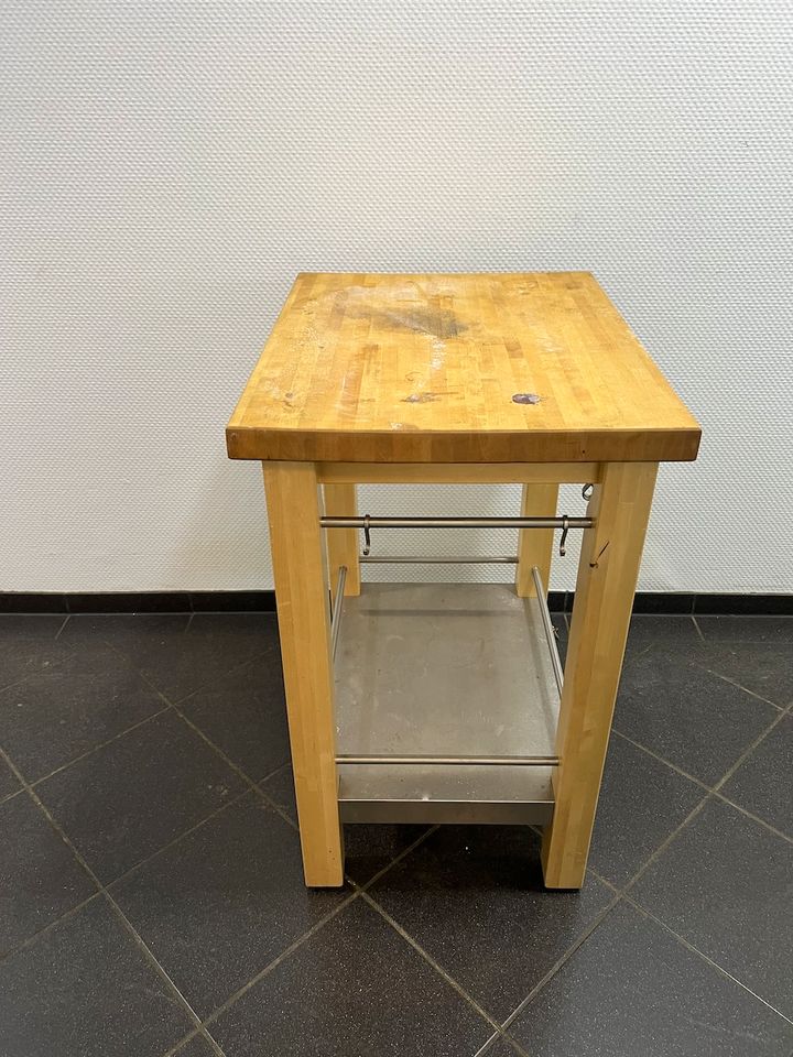 Holz Servierwagen Beistelltisch mit Edelstahl Boden 65x51cm in Bielefeld