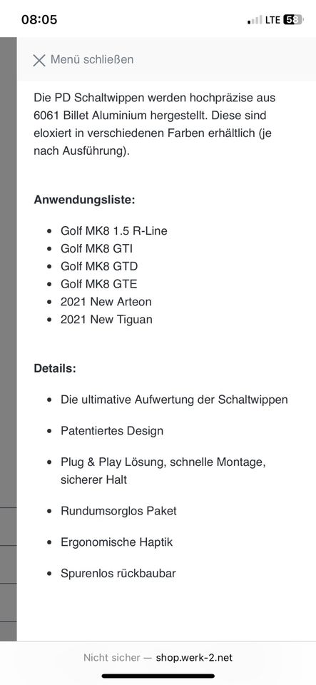 Leyo Motorsport Schaltwippen Golf 8 usw Alu Billet in Bayern
