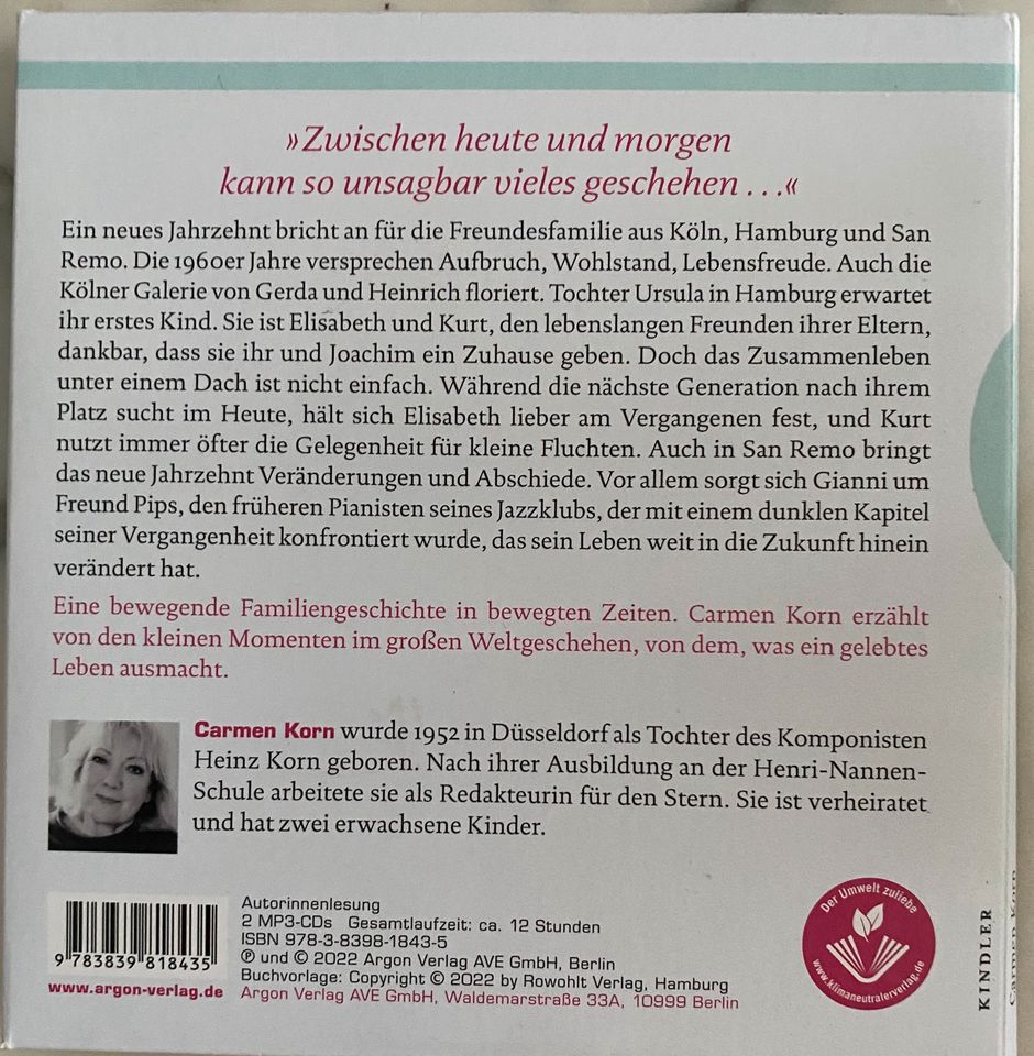 Zwischen Heute und Morgen, Carmen Korn Hörbuch in Rellingen