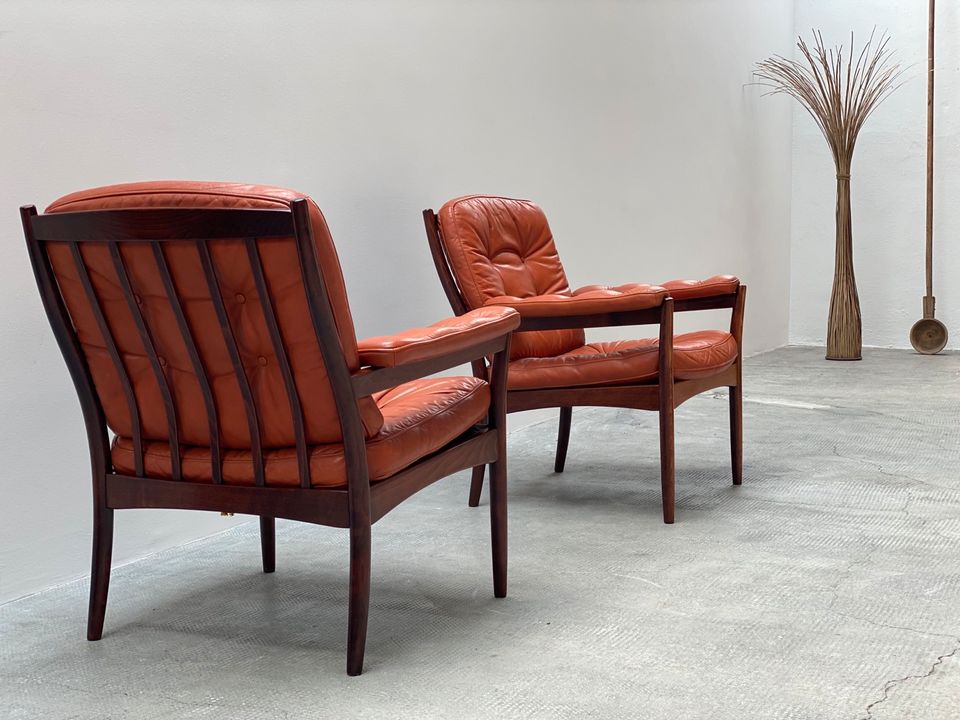 2er Set Gunnar Kentemo G-Möbel Schweden 1960er Teak Leder Sessel in Reutlingen