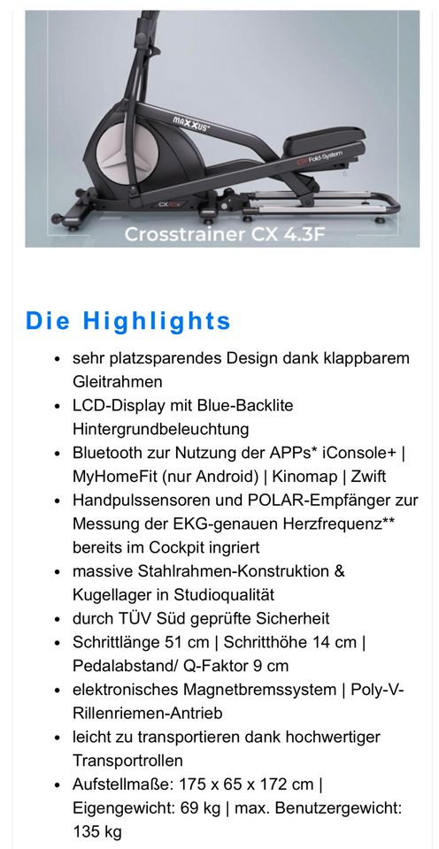 Crosstrainer Maxxus CX 4.3F klappbar in Bonn