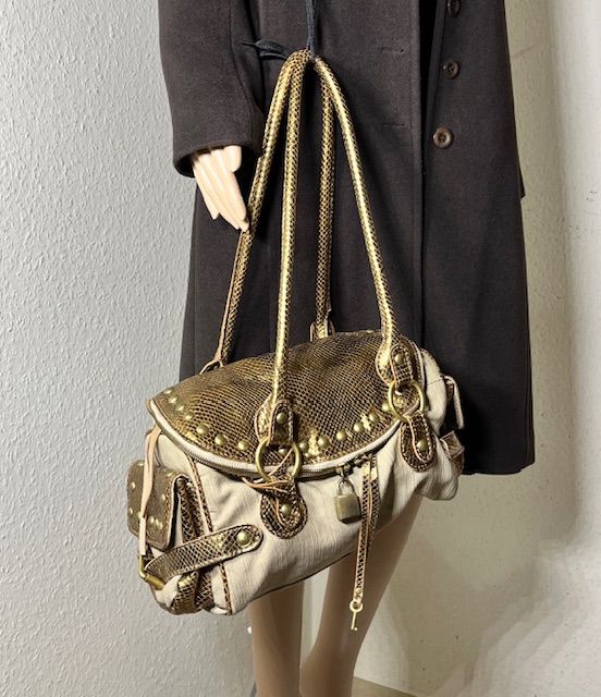 Massimo Dutti, Schultertasche, Creme-Gold-Reptilien-Look, in Bonn