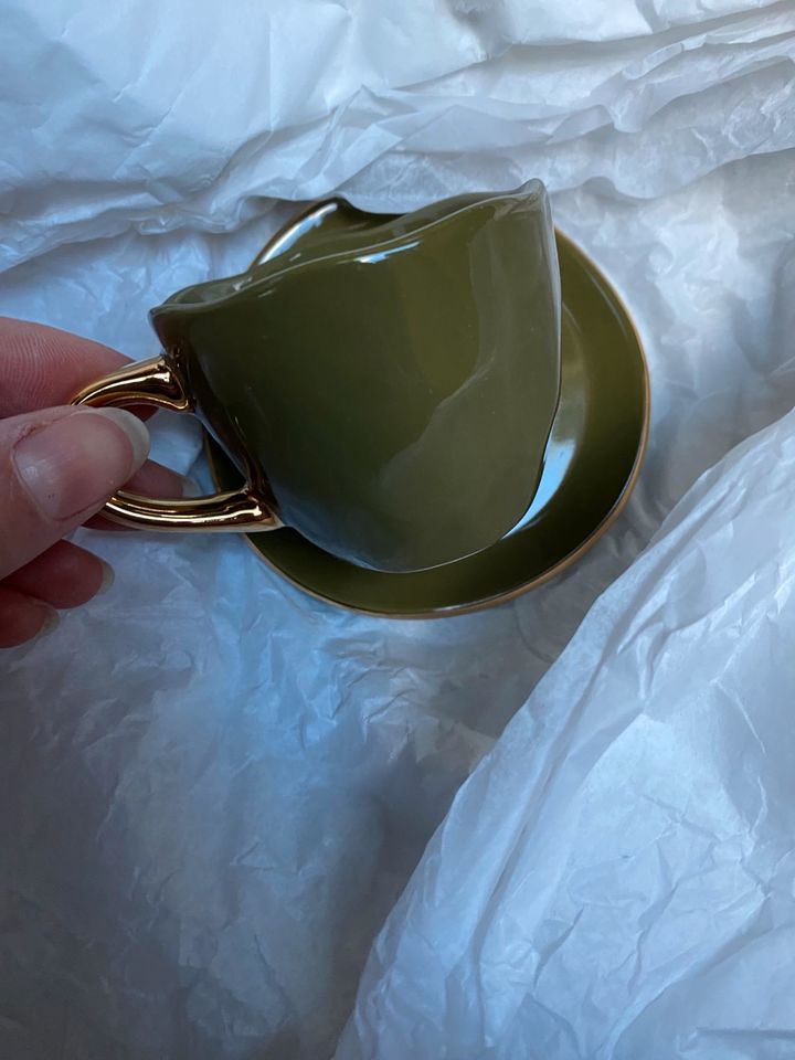 Espresso Tasse Espressotasse Tasse grün Gold klein KaffeetassE in Hückeswagen