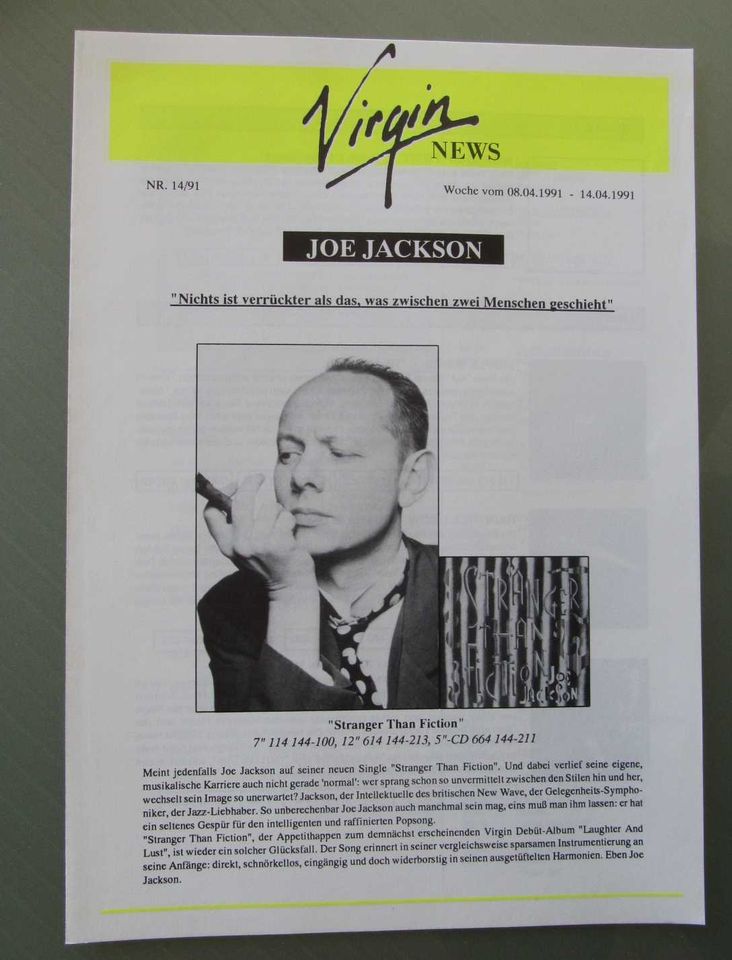 Virgin News 14/1991 u.a. Joe Jackson in Mauritz