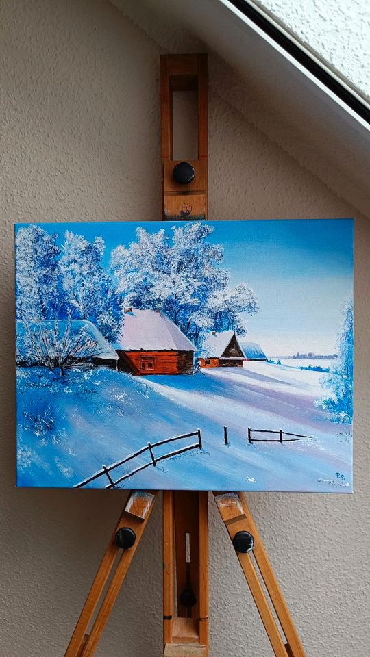 Acrylbild auf Leinwand ( Blaue Winterlandschaft ) 40x50cm in Herscheid