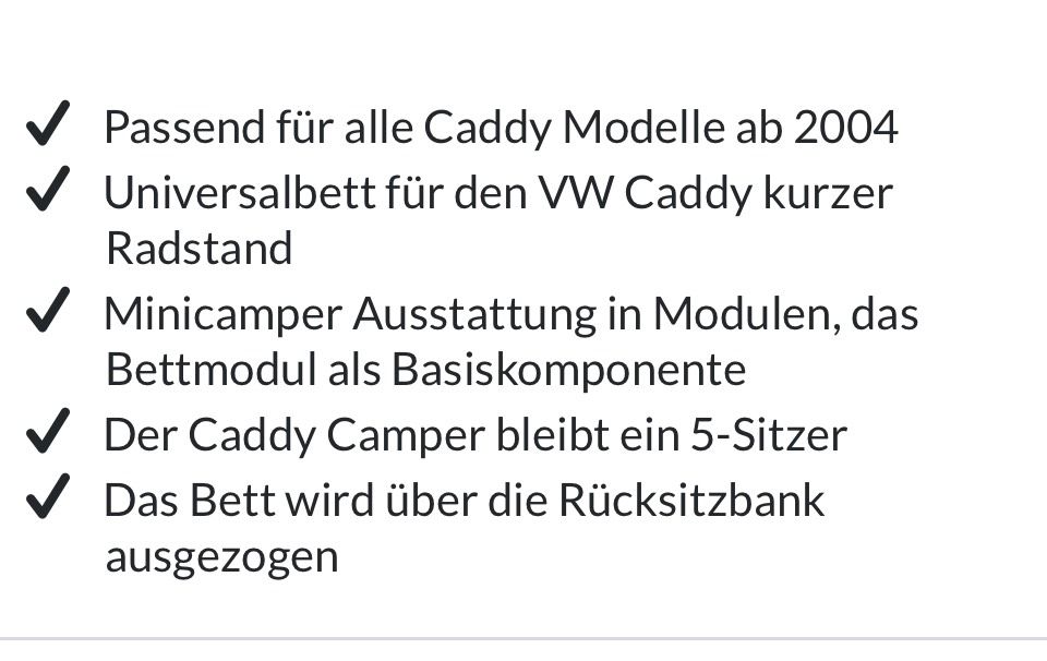 Caddy Campingbett Reimo KR+LR inklusive Bodenplatte in Hannover