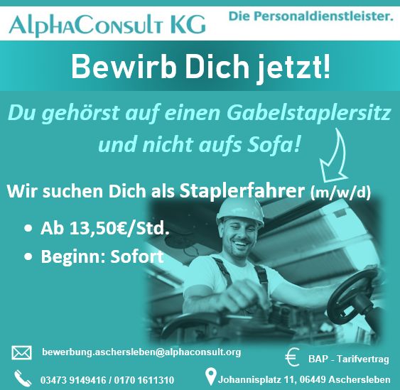 Staplerfahrer (m/w/d) für Bernburg in Bernburg (Saale)