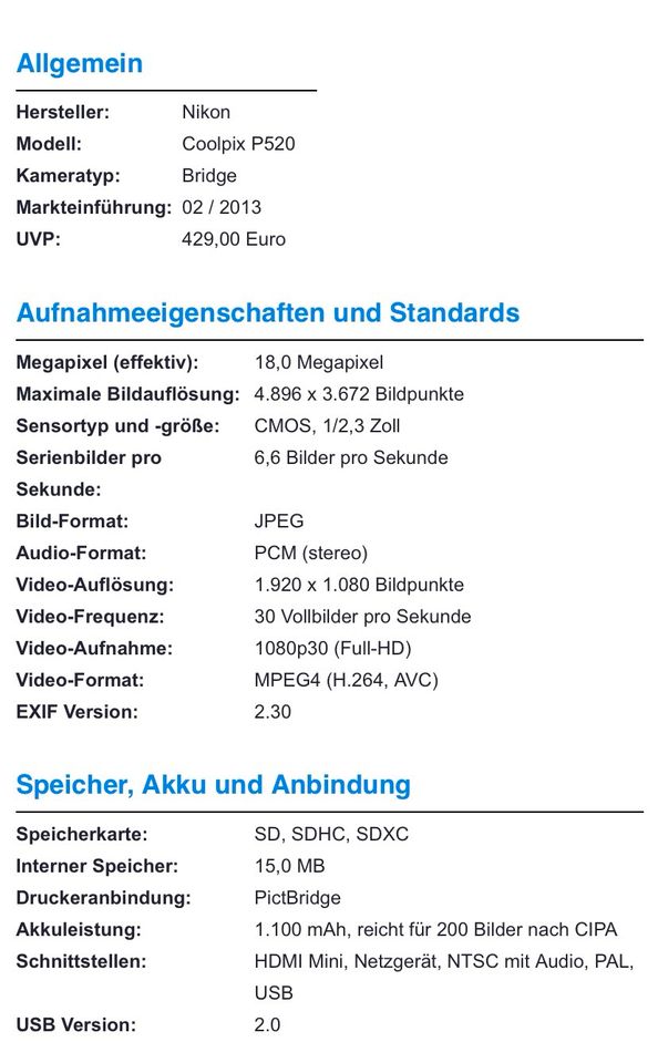 Nikon Coolpix P520 Digitalkamera in Scheidegg