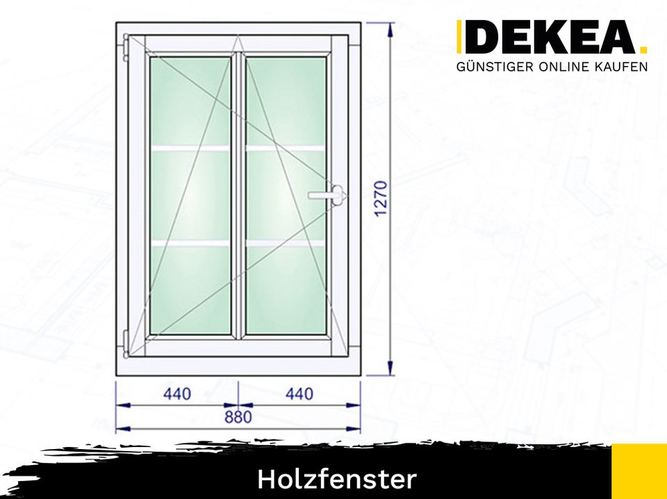 Holzfenster nach Maß Flügelfenster mit Sprosse Fenster 880 x 1270 mm Zweifachverglasung Holz DREH/KIPP in Dresden