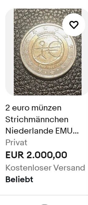 2 Euro Münze Strichmännchen Niederlande in Stadtbergen