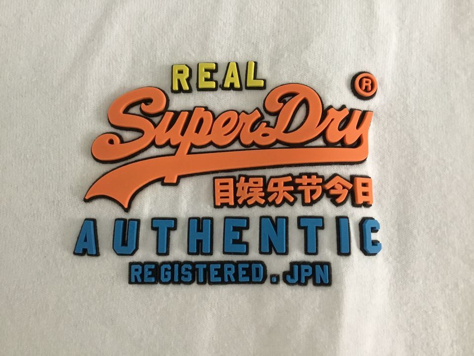 Superdry T Shirt S Weiß Label Gummiert Baumw Teens Herren in Pulheim