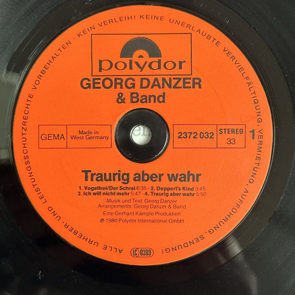 LP – GEORG DANZER – TRAURIG ABER WAHR in Hamburg