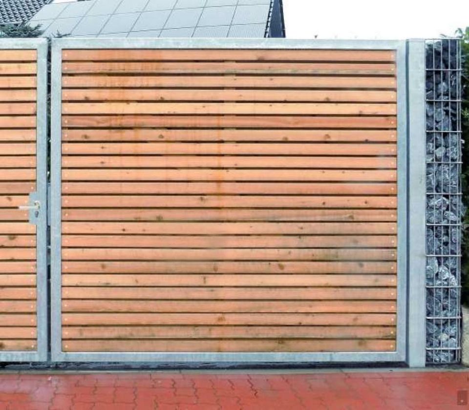 Einfahrtstor 450x180cm 2 flügelig verzinkt + Holz Tor Gartentor in Hamminkeln