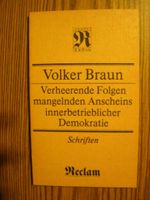 Volker Braun. Verheerende Folgen mangelnden Anscheins innerbetrie Berlin - Charlottenburg Vorschau