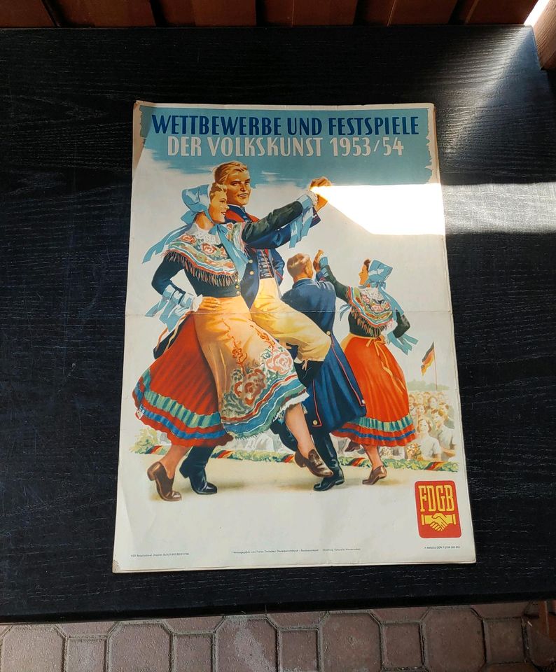 DDR Plakat FDGB, Volkskunst, Werbung, Propaganda in Fredersdorf-Vogelsdorf