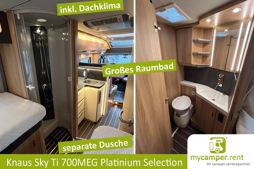 Deluxe Wohnmobil mieten Knaus Sky Ti 700MEG Platinum Selection Autark Solar - Automatik 9-Gang mit 180 PS Diesel - Dachklima- - Raumbad - Längsbetten - Sat und Smart TV VOLL auch als 4T in Kerken