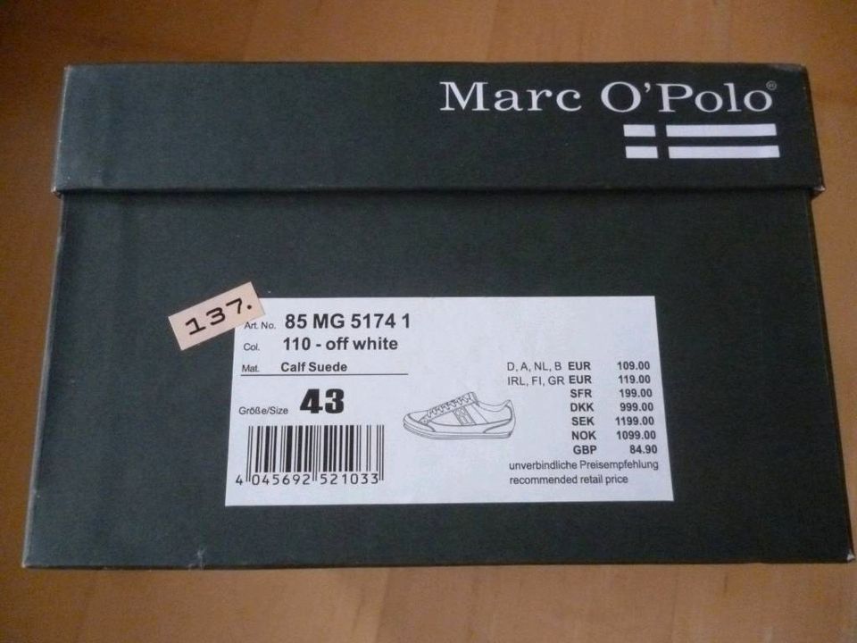 Herren Schuhe von Marc O'Polo Sneaker Weiß Braun Größe 43 in Schwanstetten