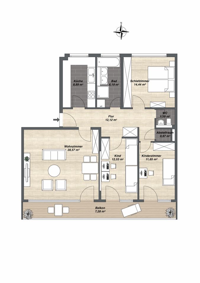 Moderne WG geeignete Wohnung in zentraler Lage in Augsburg