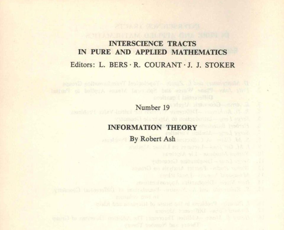 Information Theory by Robert Ash - Mathematik/Informatik-Studium in Heinsberg