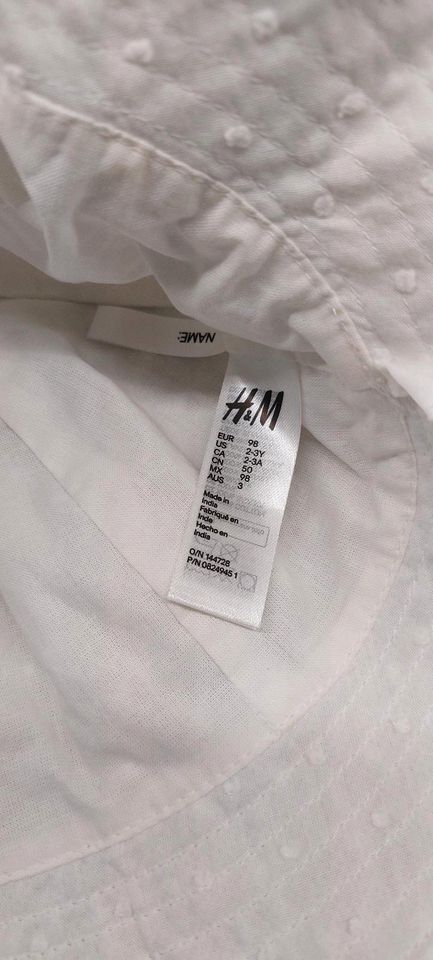 H&M Sommermütze - Sommerhut - Gr. 98 - weiß - Neuwertig in Königheim