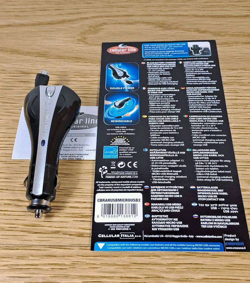 Akku Ladegerät für KFZ Steckdose USB Anschluss abrollbares Kabel
