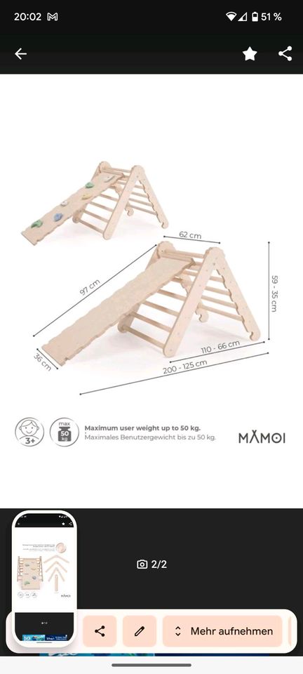 MAMOI Montessori Kletterdreieck Pikler Holz Rutsche Baby Kinder in Großbeeren