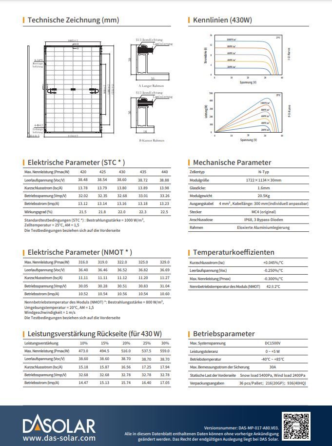 PV Modul DAS Solar 425W Glas-Glas N-Typ Bifacial Full Black in Bad Abbach