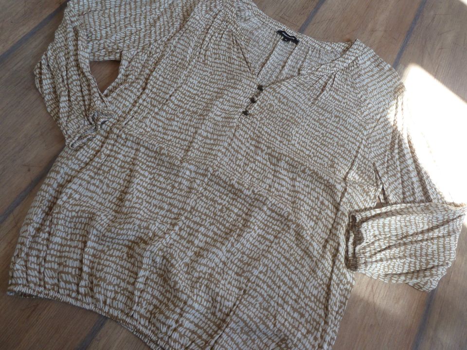 More&More Bluse 38 weiß beige gold Muster Gummizug Viskose in Düsseldorf