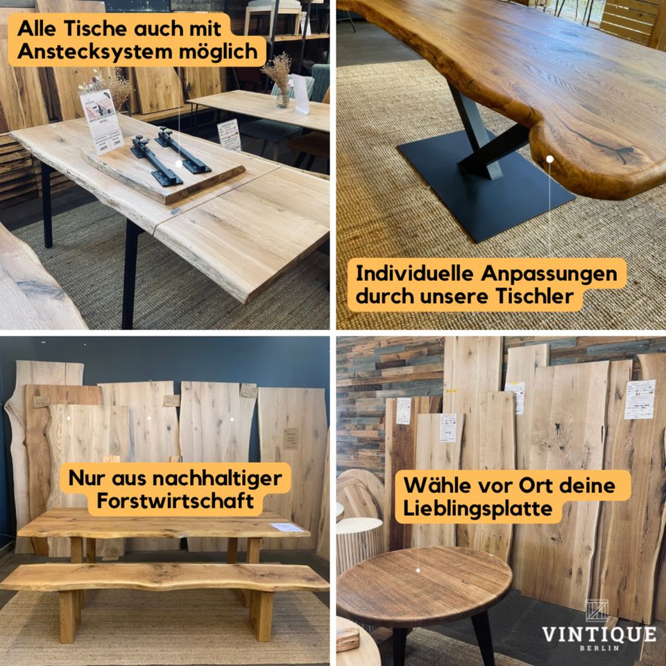 Vintique Berlin | In Tempelhof & Köpenick | Esstische Massivholz Eiche Stühle Sessel Vintage Industrial Möbel Schränke Spinde Vitrinen Altholz Boho Landhaus Stil Ladengeschäft Wohnung Loft Haus Berlin in Berlin