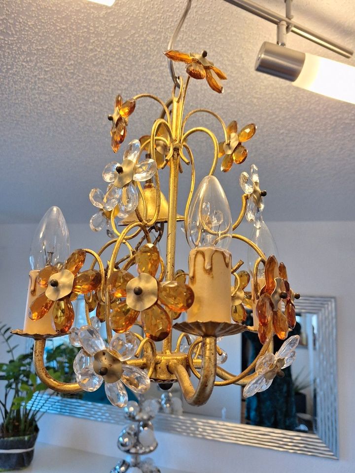 Lampe  alt Vintage Kristall Glas Blumen Leuchter 4 flammig Antik in Gottmadingen